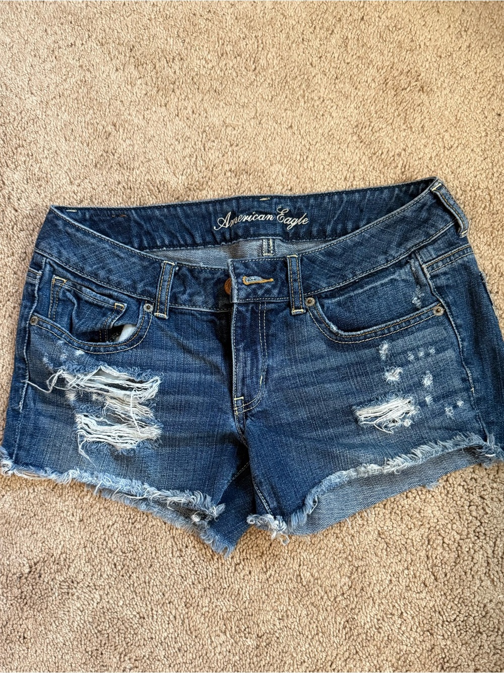 American Eagle Outfitters Dark Blue Distressed Denim Cutoff Shorts
